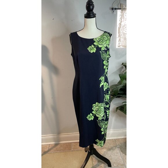 Maya Brooke Womens Size 8 Floral Print Dress Navy & Green Polyester/Spandex - Picture 5 of 12